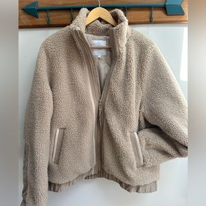 Johnny Was Calme recycled Sherpa Jacket tan elbow patches super warm sz‎ M